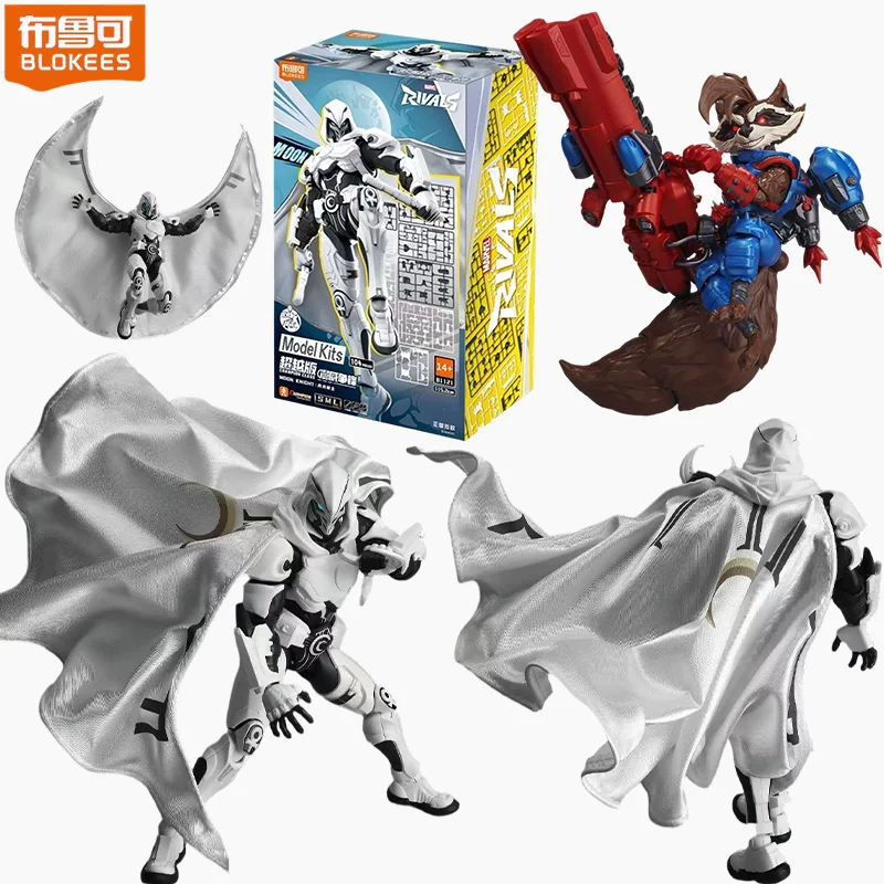 Фото Новые коллекционные фигурки Blokees Marvel Rivals CHAMPION CLASS: Лунный рыцарь и Ракета-енот, аниме-фигурки с подвижными суставами №1