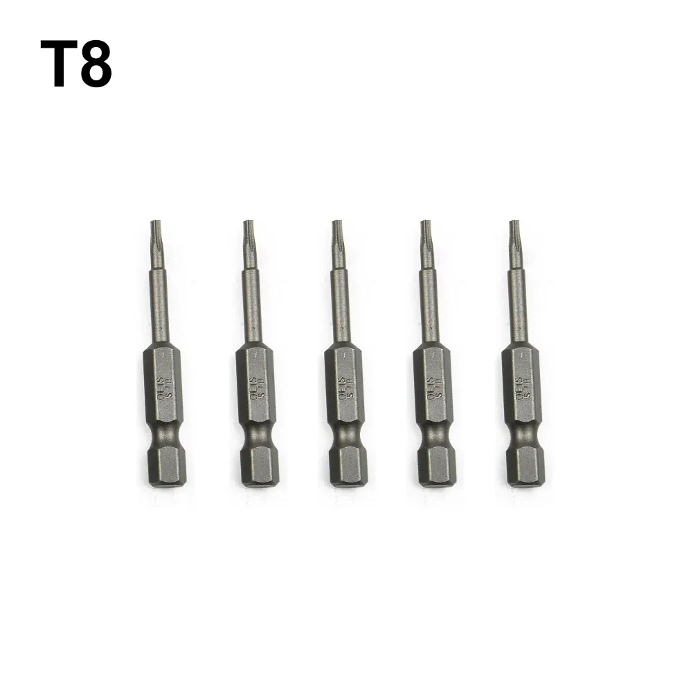 

5PCS 50mm 1/4inch Hex Shank Screwdriver Bits Security Quick Release Bit Set Five-Point Magnetic Torx Screwdriver Bits T8-T40