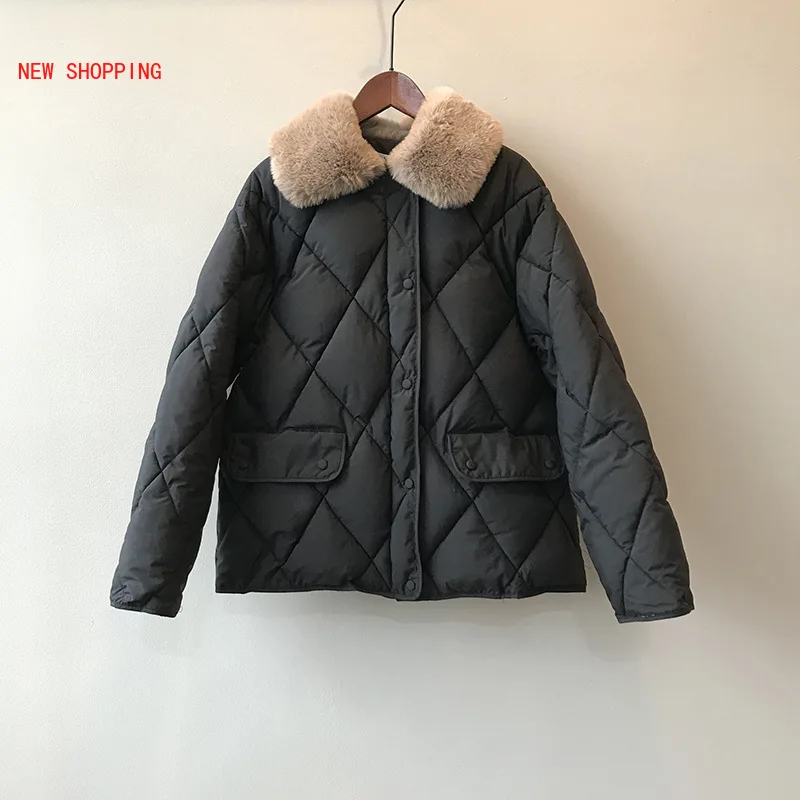 Women Loose Fur Collar Parkas Thick Warm 2022 Winter Cotton Coat Long Sleeve Zipper Pocket Female Overcoat Short Casaco Feminino