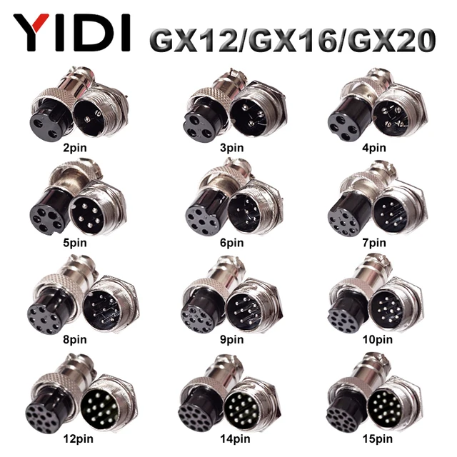 Yidi 5/10set gx12 gx16 gx20 2 3 4 5 6 7 8 9 10 12 14 15 pin male female lc cable aviator aviation circular connector plug socket
