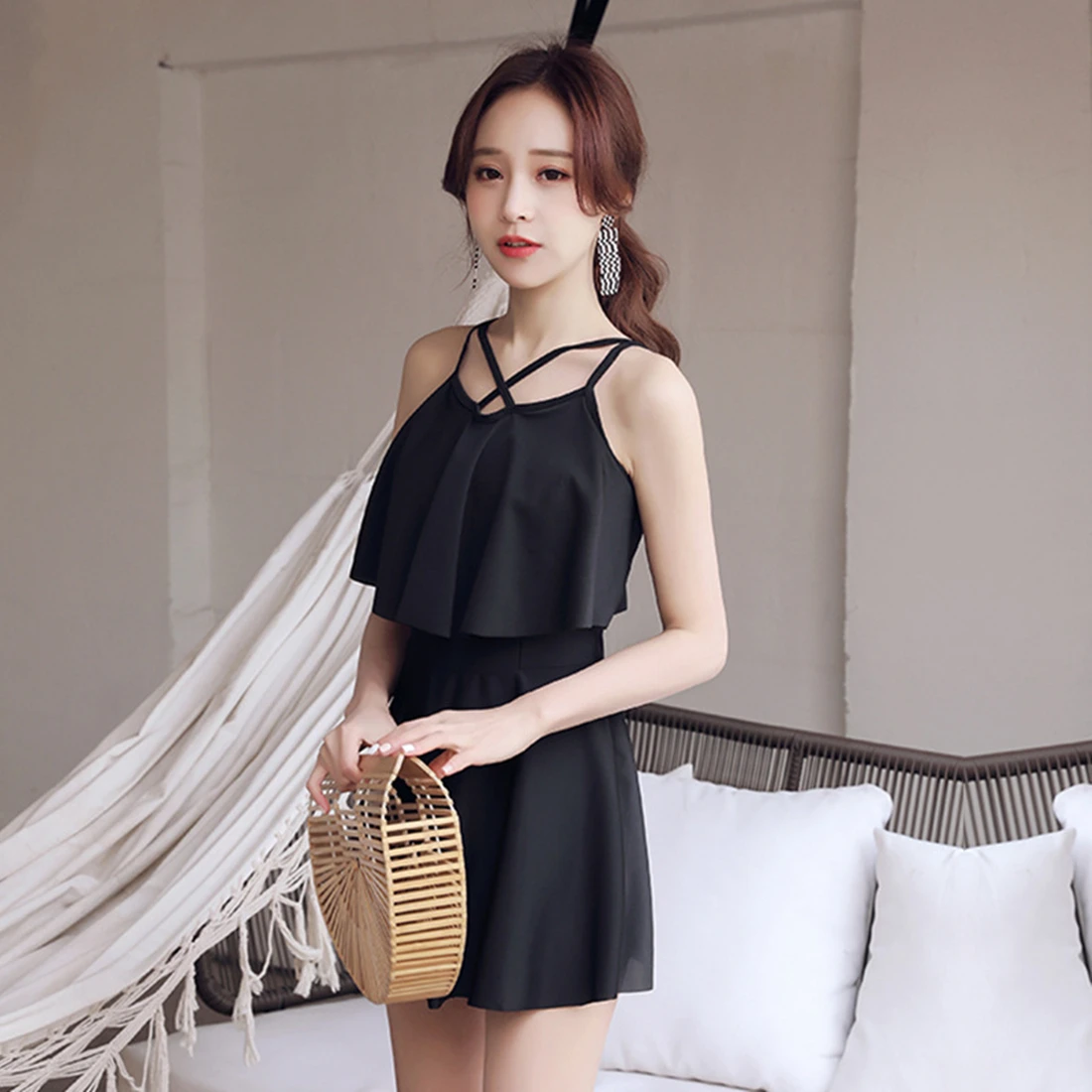 Women Swimsuit Split Type Swim Suit Sexy Conservative Flat Angle Cover One's Belly Swimwear Hot Spring Beach Bathing Skirt Dress