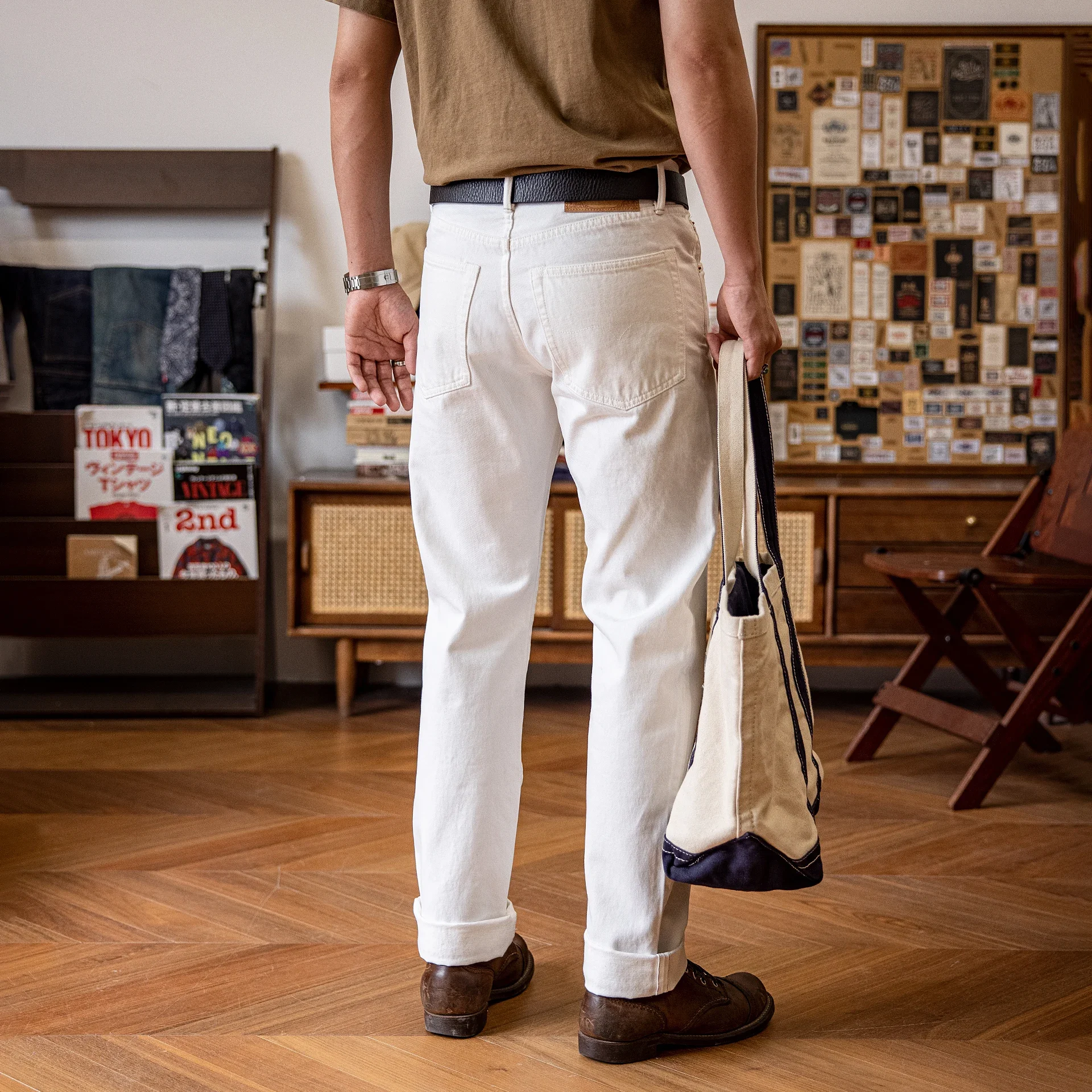 710-0003 Тяжелые брюки Indigo Selvage Washed 14 унций санфоризованные толстые джинсовые джинсы