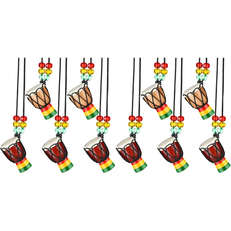 

10 Pcs Instrument Necklaces Djembe Drum Mini Pendant African Drum Wooden Necklace Drums And Percussion
