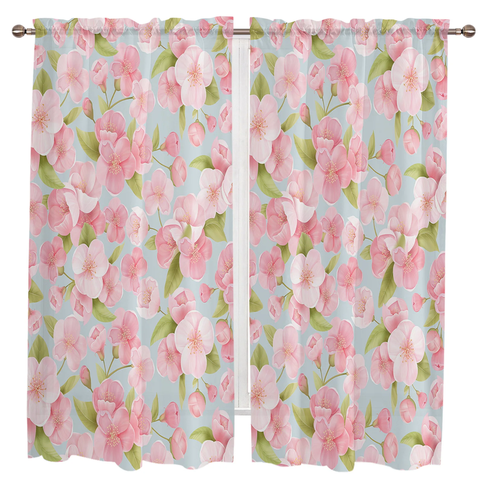 Весенние короткие тюлевые занавески с цветами персика для спальни прозрачные
