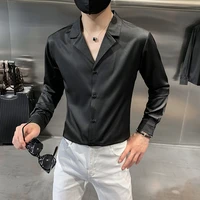 high quality solid color shirts for men long sleeve slim casual shirt business social dress shirt show party tuxedo man clothing