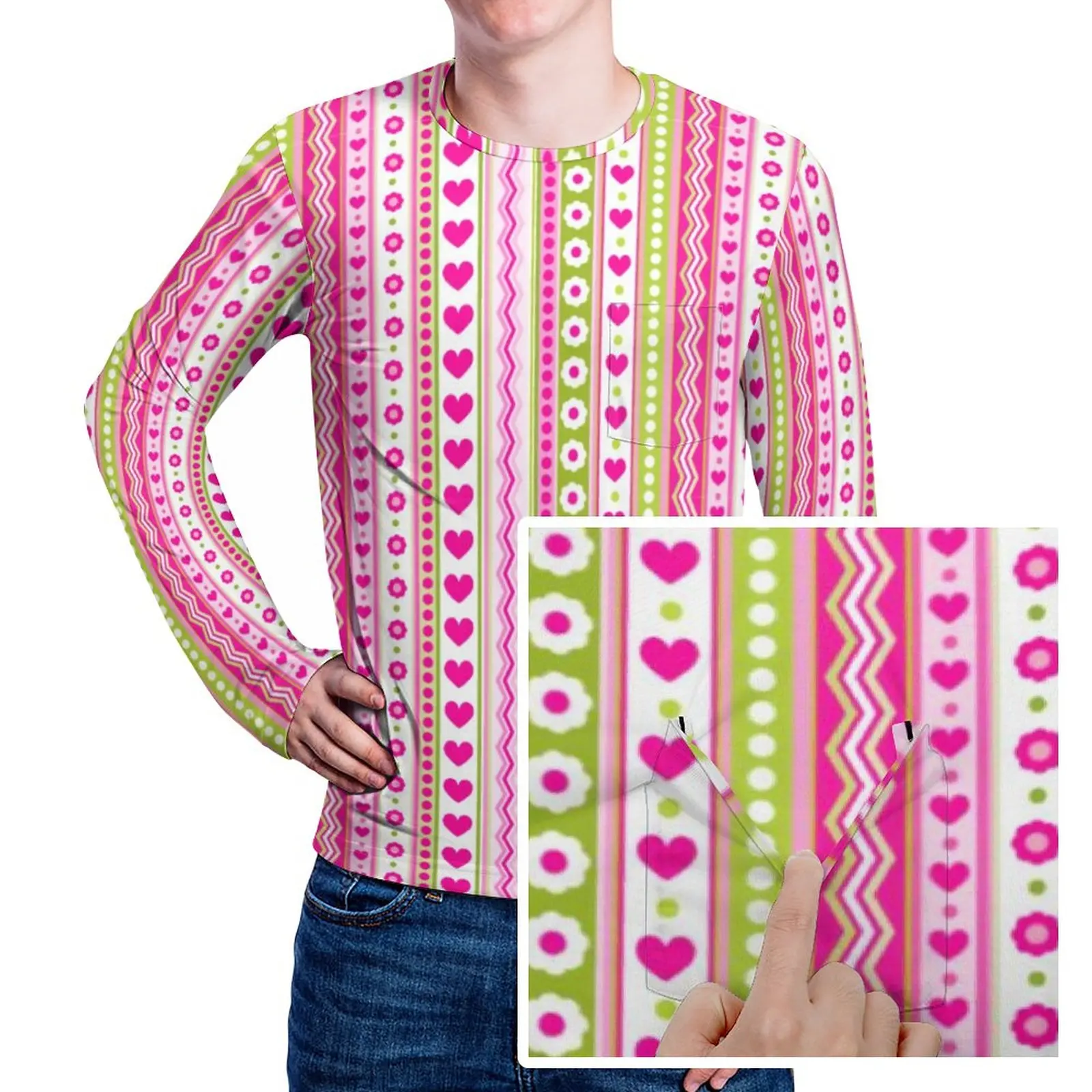 

Футболка мужская в горошек и полоску, Весенняя Классическая рубашка с цветочным принтом сердец, с винтажным принтом, размера плюс