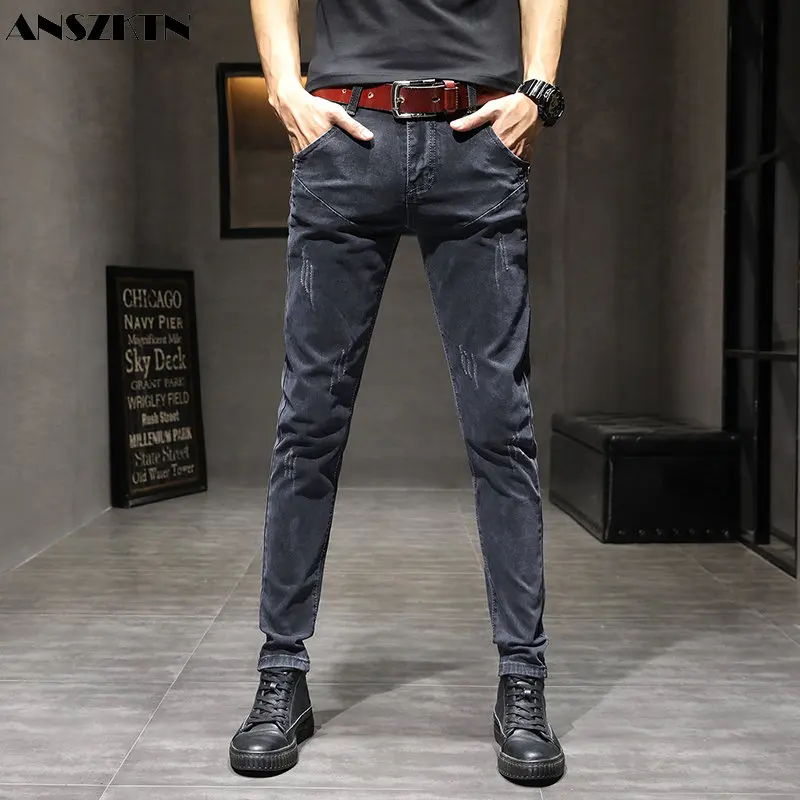 

ANSZKTN Age season stretch tight pants men's cultivate one's morality leisure trend joker feet pants, jeans