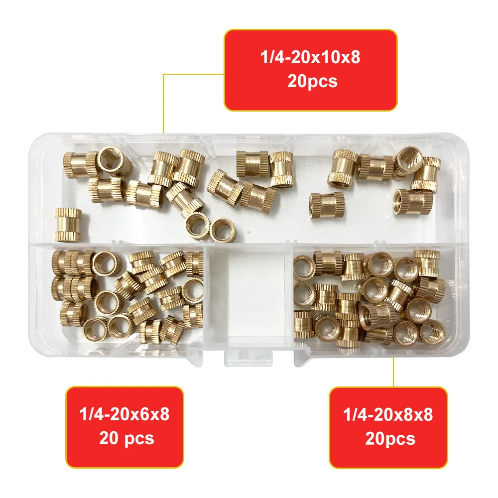 

60 шт./комплект, латунные насадки для термоплавкого формования, 1/4-20 дюймов