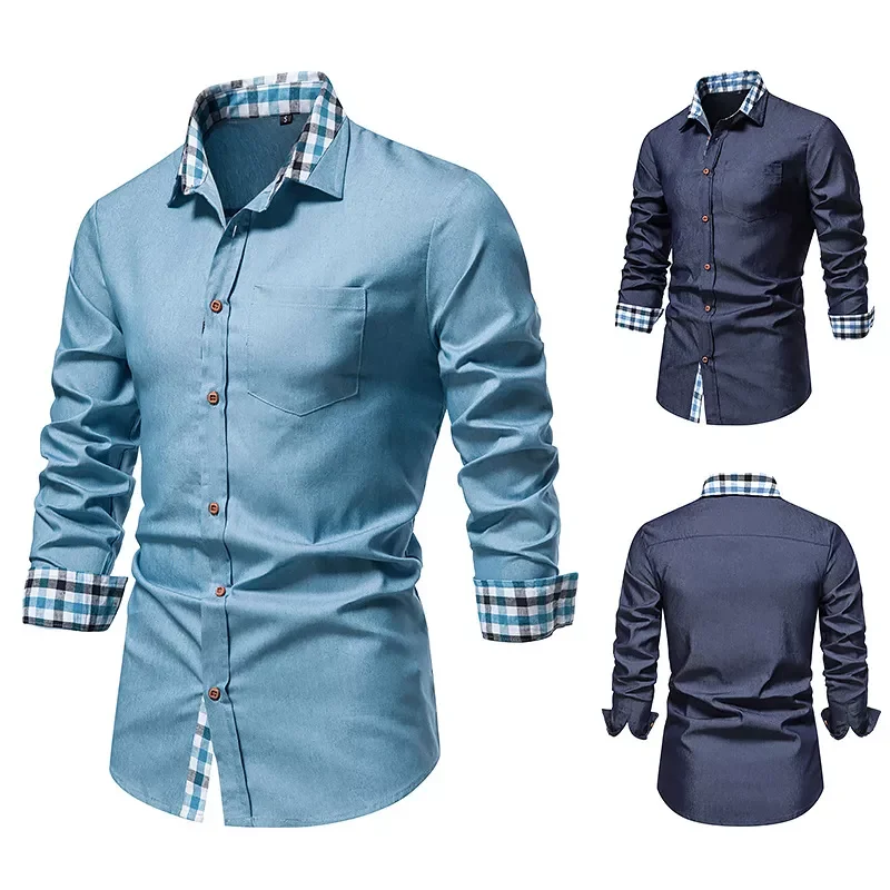 

2022New Autumn New Men's Casual Formal Shirt Button Up Shirt Long Sleeve Denim Work Shirt