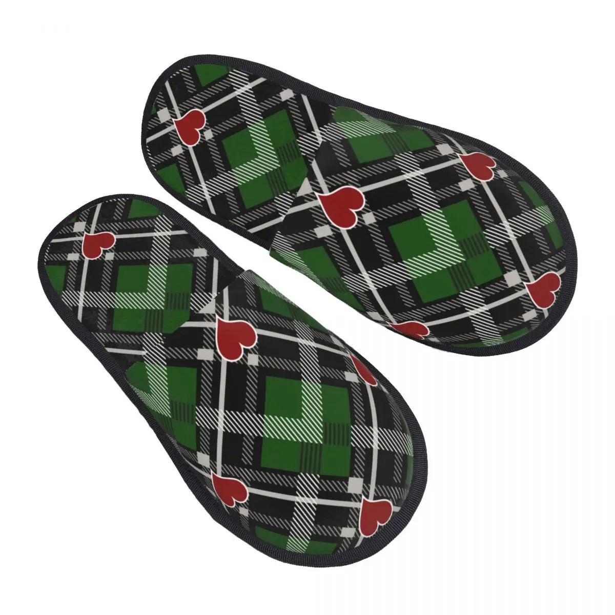 Tartan And Buffalo Check Plaid With Red Hearts House Shoes