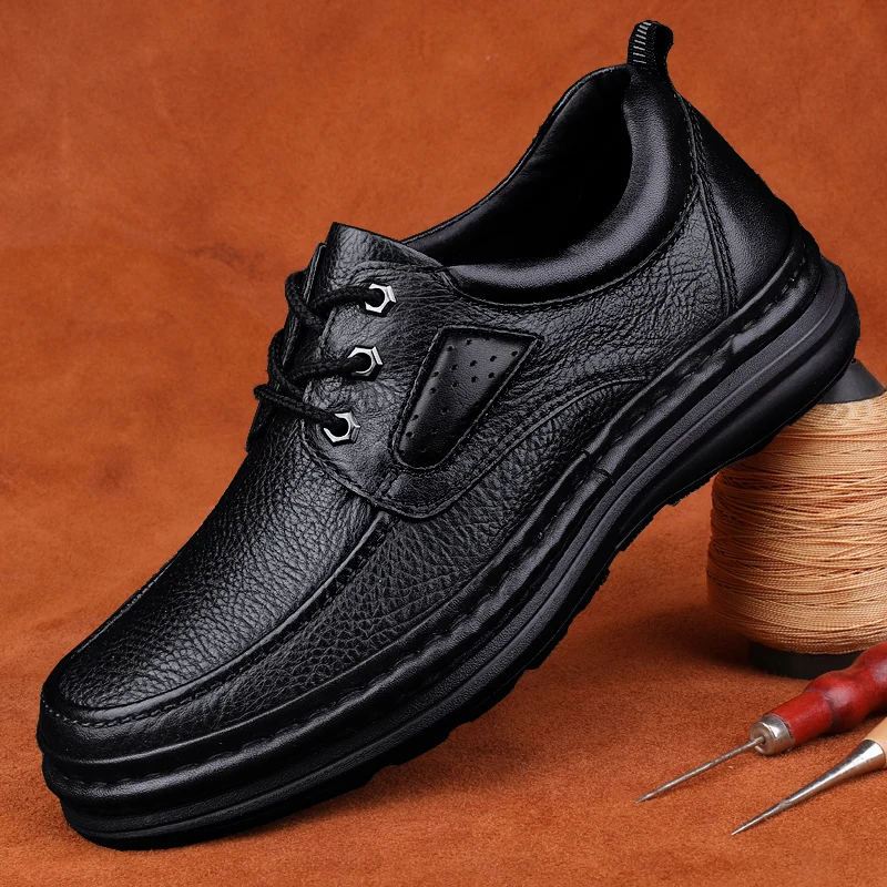 

Men Casual Shoes genuine leather Lace Up Work cow Leather Shoes Man handmade sewing Outdoor Round Toe Oxfords men shoes