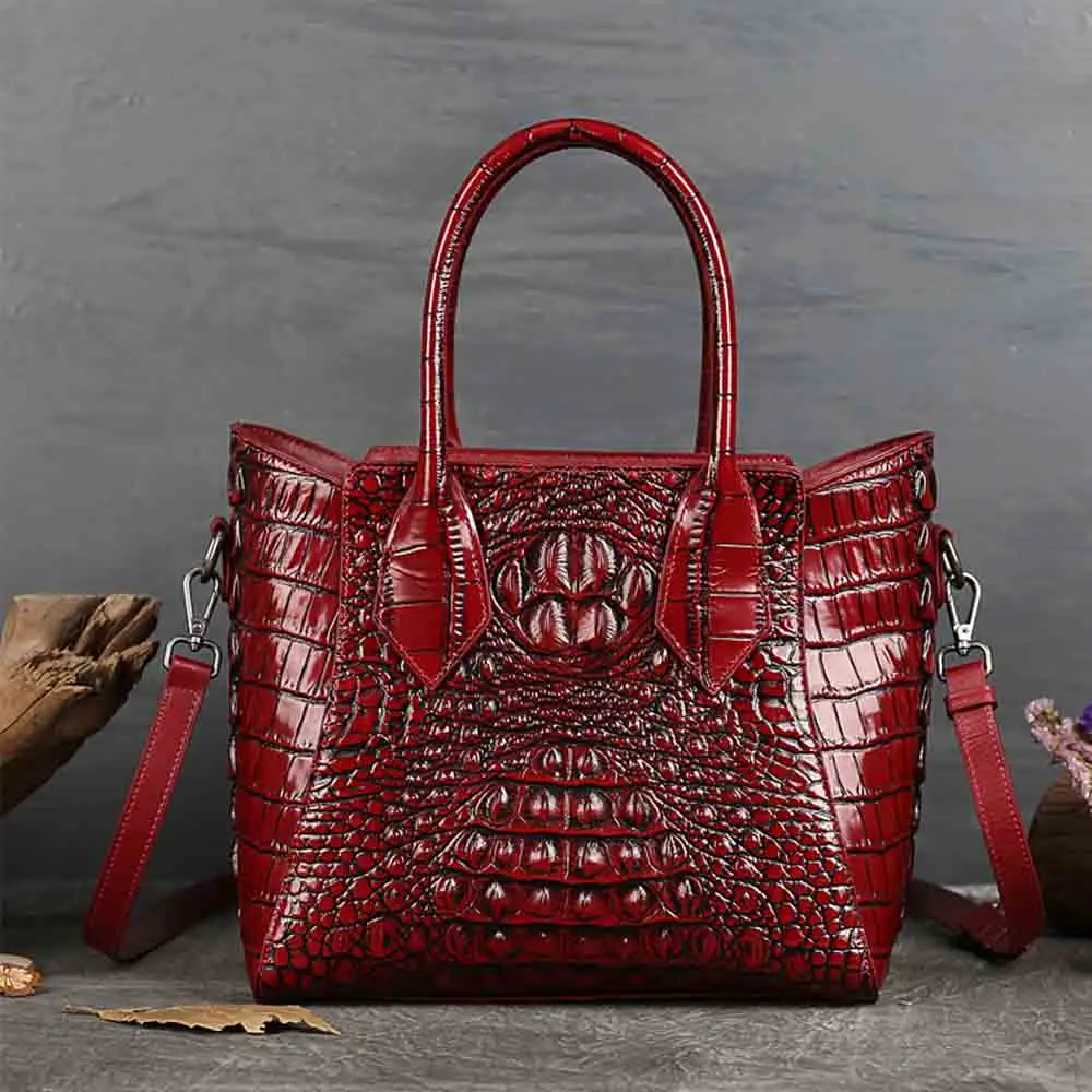 

Motingsome Retro Crocodile Bag Genuine Leather Causal Tote Luxury Calfskin Roomy Shoulder Handbags and Purses Black Bag 2022 New