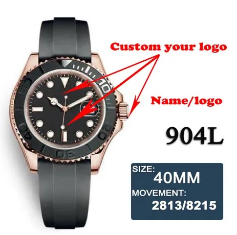 

DIY Custom Logo Or Name 40MM AAA Replica Rubber Watch strap Luminous Waterproof Automatic Movement Mechanical 904L Steel