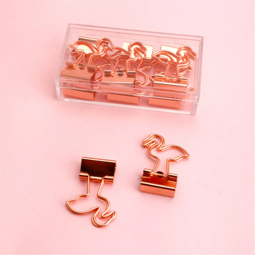 

9pcs Cute Flamingo Design Binder Clip Hollow Out Metal Binder Paper Clips Photos Tickets Notes Letter Paper Clip Cute Stationery