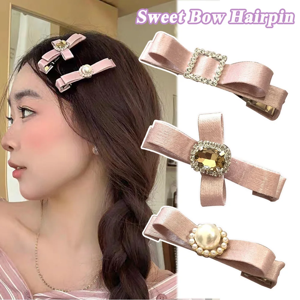 

Заколки для волос с милым бантом для женщин, модные женские заколки для волос с искусственным жемчугом, челки, аксессуары для волос со страз...