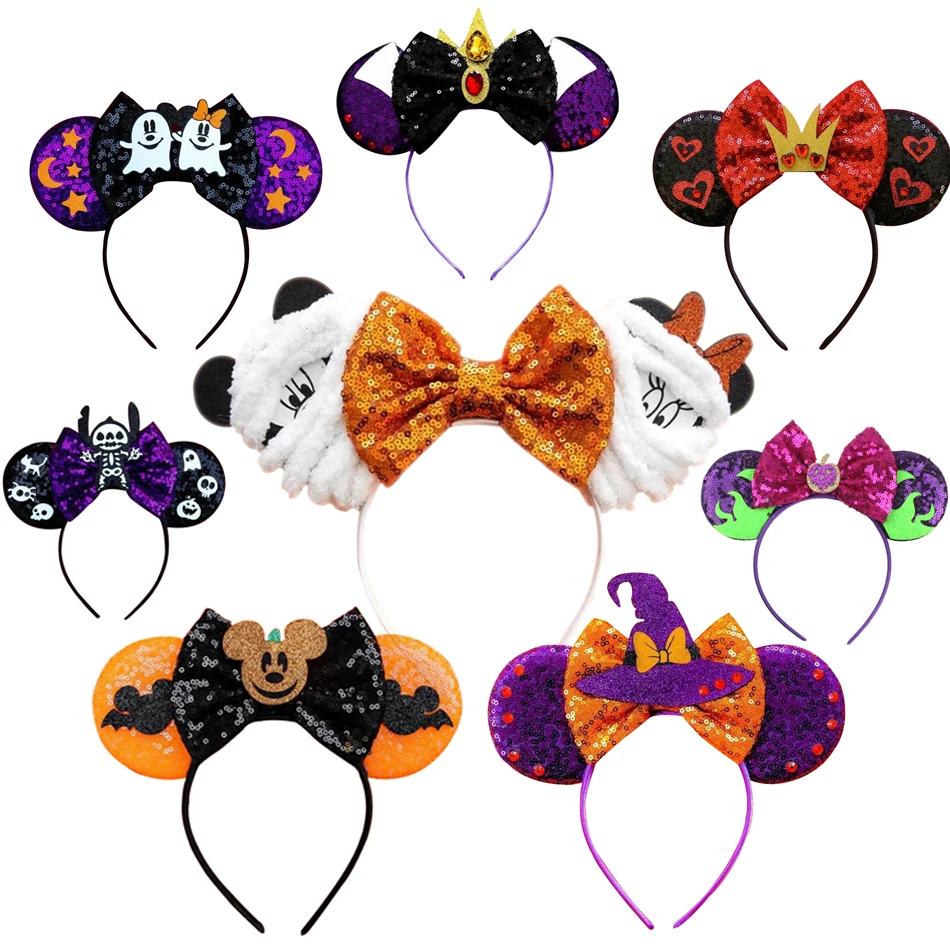 

Disney Mickey Ears Headband Girls Vampire Skeleton Pumpkin Hairband Party Halloween Headwear Kids Maleficent Hair Accessory