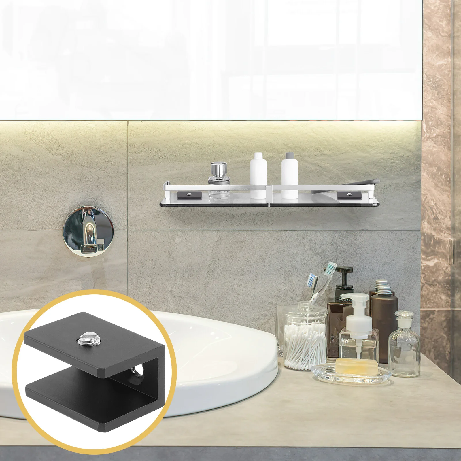 

8 Pcs Glass Clip Floating Shelf Bracket Square Stand Clamp Support Wall Brackets