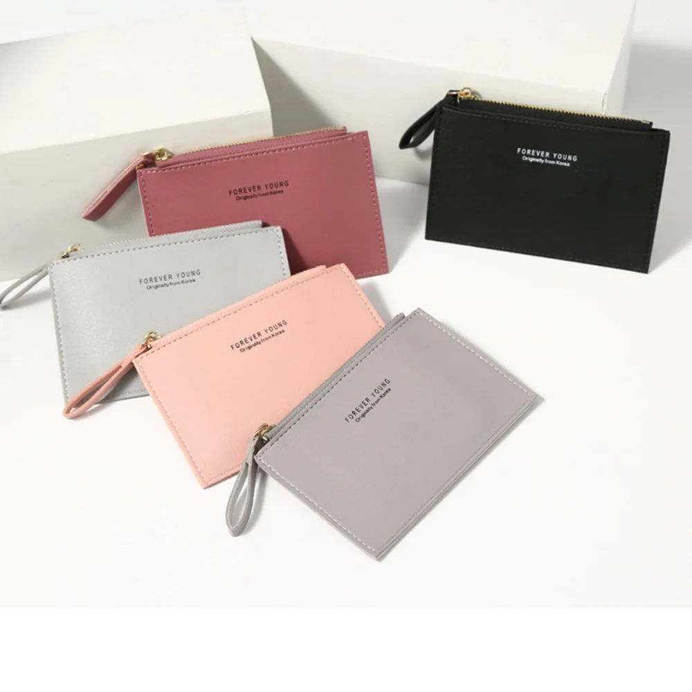 

Men Women Simple ID Card Holder PU Zipper Small Coin Purse Credit Card Holder Solid Color Business Card Case Business Card Holde