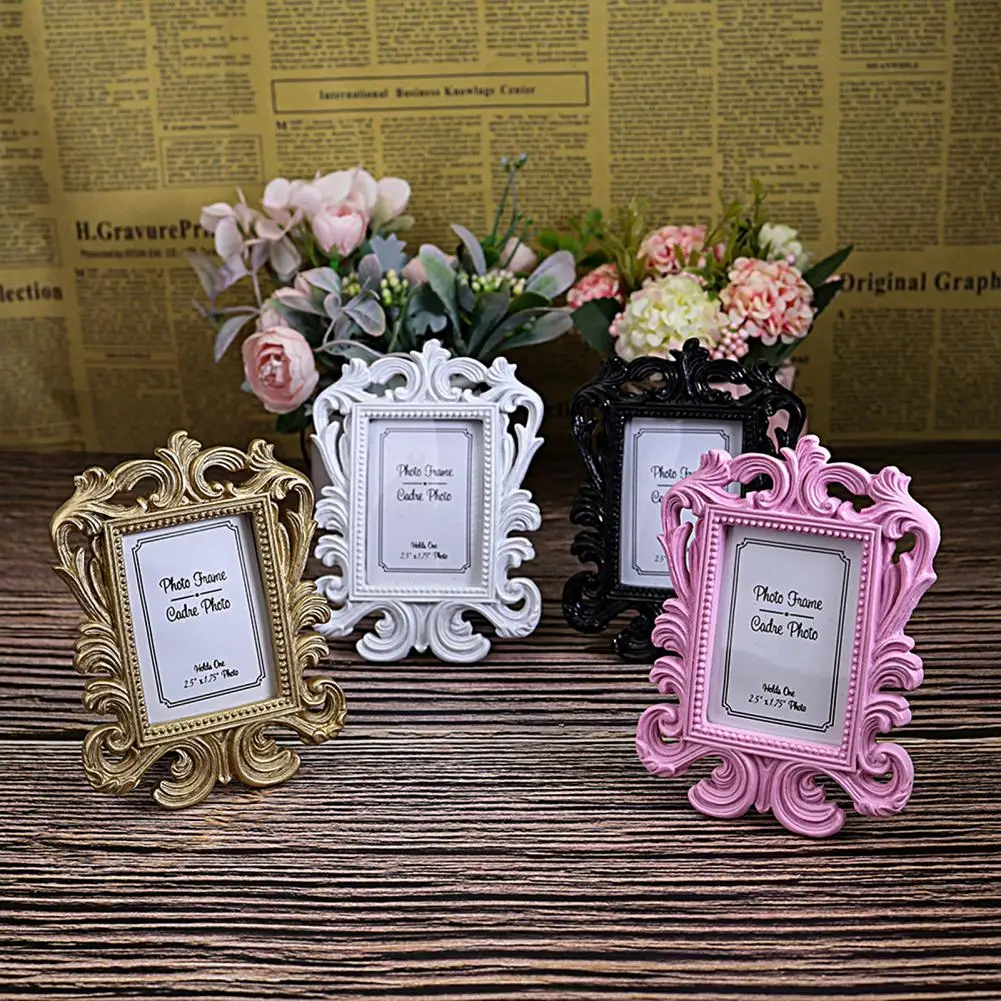 

Mini Picture Frame Vintage Baroque Rectangle Family Decoration Resin Classic Desktop Photo List Frame Home Wedding Desktop Decor
