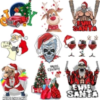 evil santa hold gun heat transfer stickers on clothes christmas patch for clothing diy santa claus elk car girls parch appliques