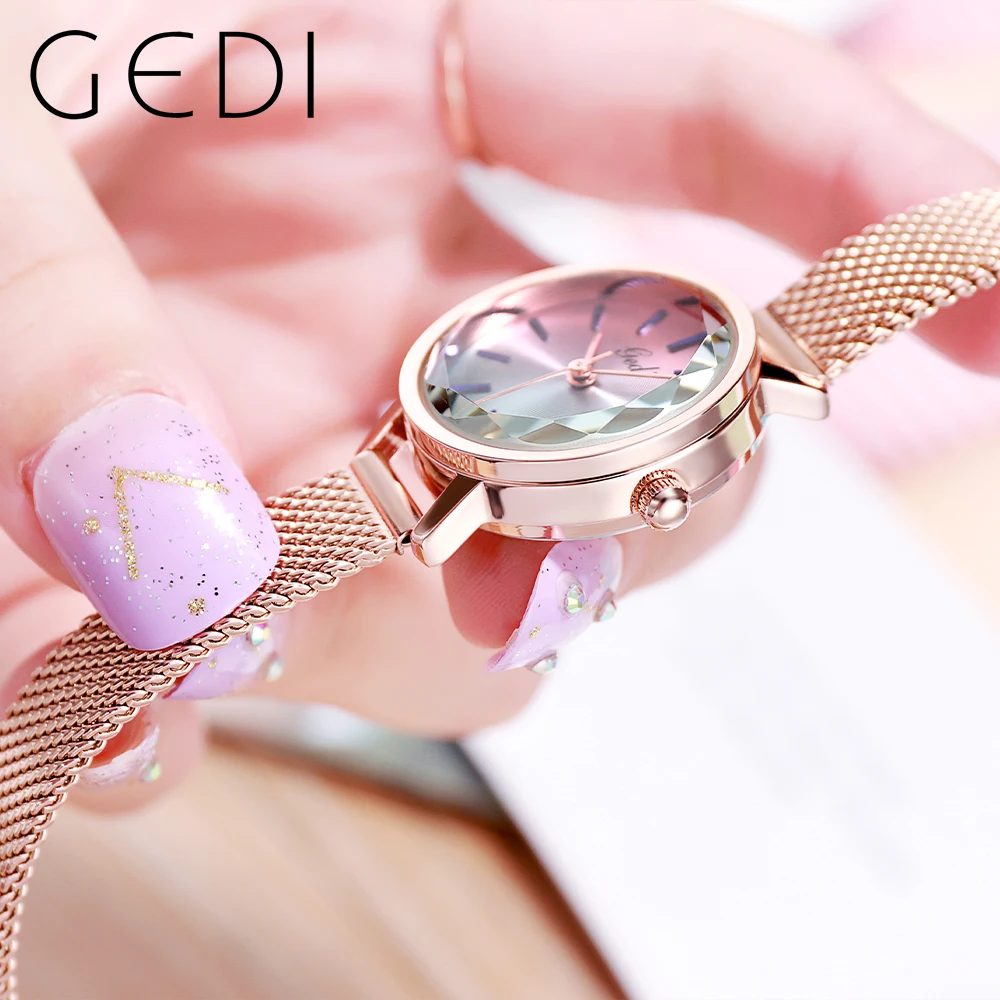 GEDI Waterproof Multi-color Ladies Watches Top Brand Luxury Fashion Quartz Wrist Watches for Women Milanese Steel Strap Relogios