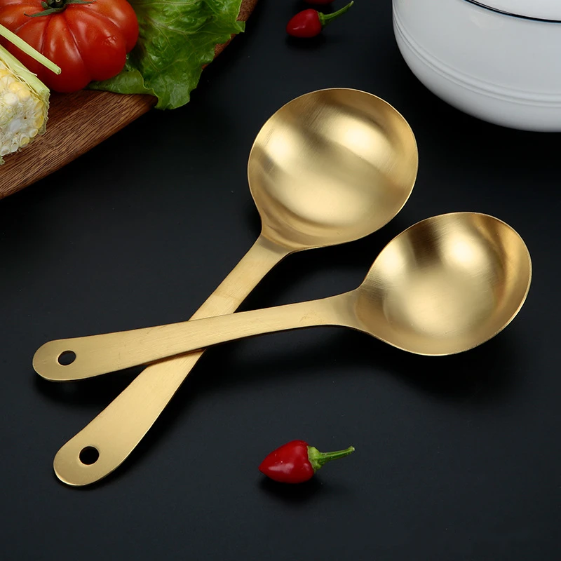 

2-Size Gold Rice Soup Spoon Ladle Household Cutlery Stainless Steel Long Handle Scoop Kitchen Accessories Cooking Utensils