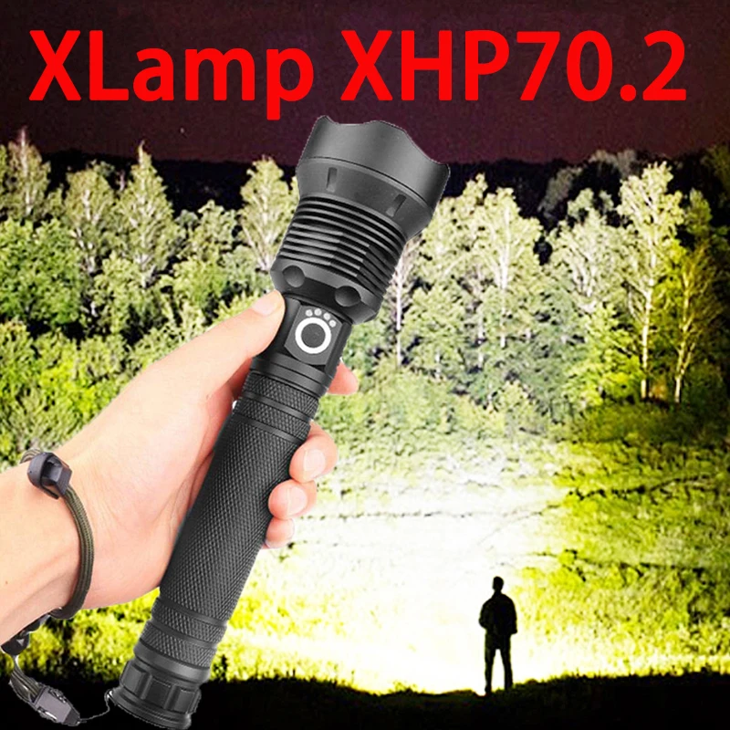 ZK20 Dropshipping XHP50/HP70 LED Flashlight High Lumens Aluminum Alloy Adjustable Focus USB Rechargeable Power and held Light