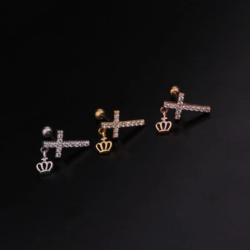 Серьги-гвоздики с фианитом для пирсинга корейский стиль Луна КРОО звезда Козелок