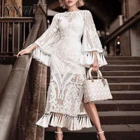 tassels long evening dress vintage breathable embroidered dress new fringed dress skirt irregular dovetail lace long skirt