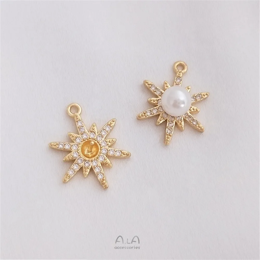 

14K Gold Filled Plated Micro-inlaid zircon star snowflake half hole pearl pendant DIY star clavicle necklace pendant