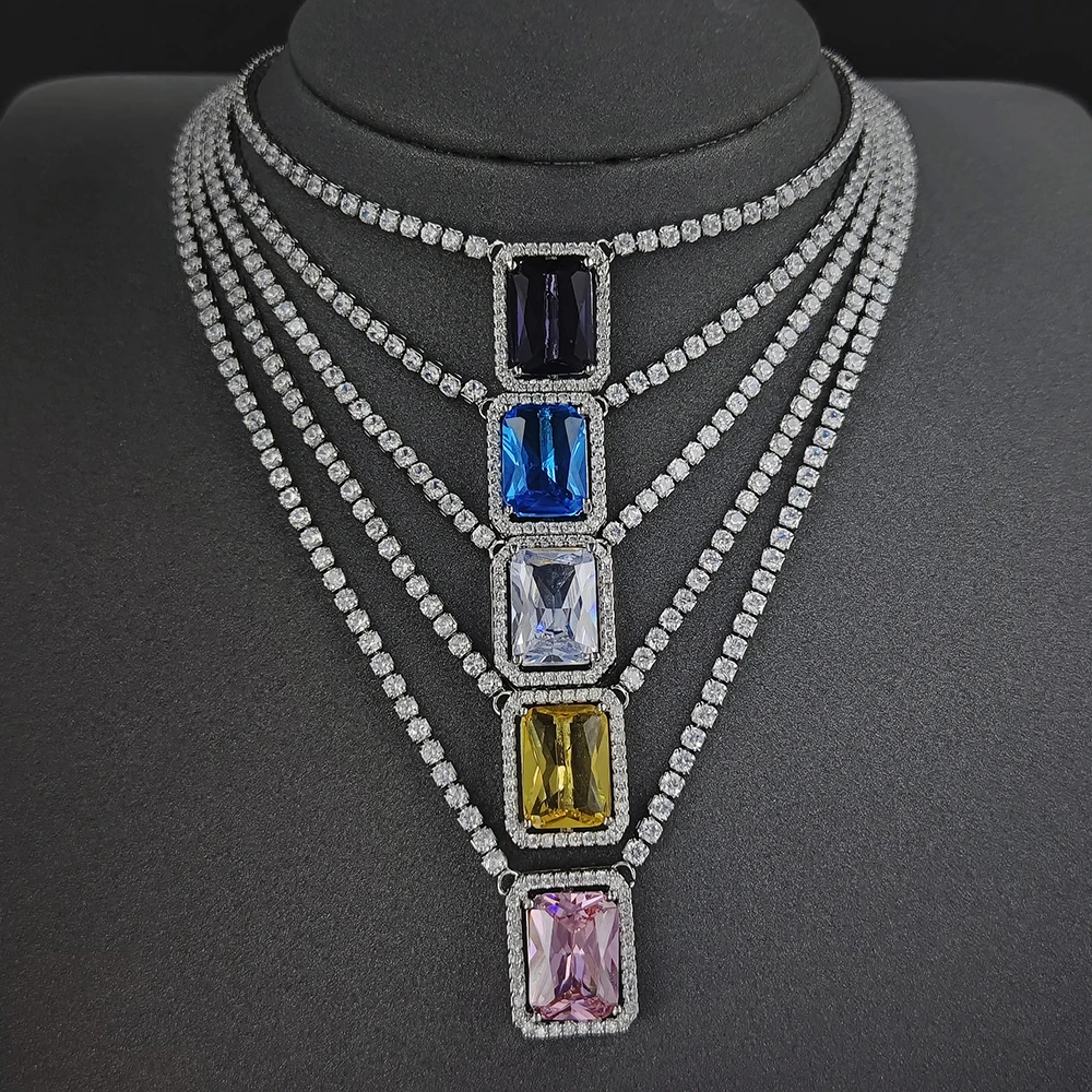 

2022 New 38cm Luxury Pink Purple Yellow Silver Color Short Choker Necklace for Women Anniversary Gift Jewelry Wholesale X7198