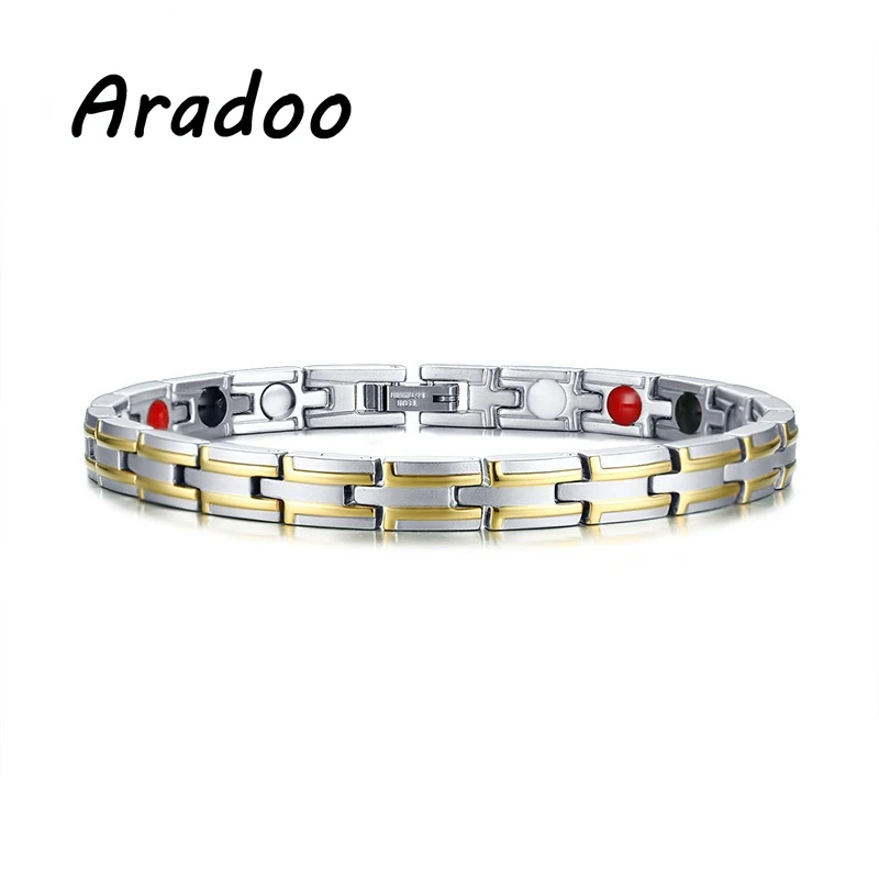 

ARADOO Titanium Steel Four-in-one Magnet Health Bracelet Negative Ion Germanium Energy Anti-oxidation Anti-radiation Bracelet