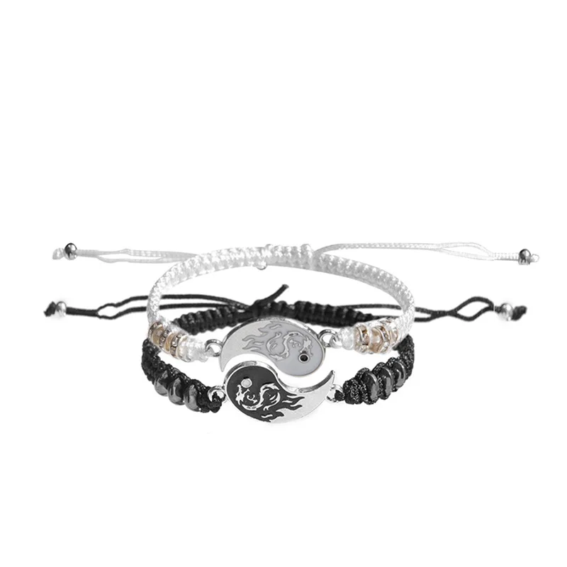 

Tai Chi Yin Yang Couple Bracelets Alloy Pendant Adjustable Braid Chain Bracelet Necklace Matching Lover Bracelets Necklaces Set