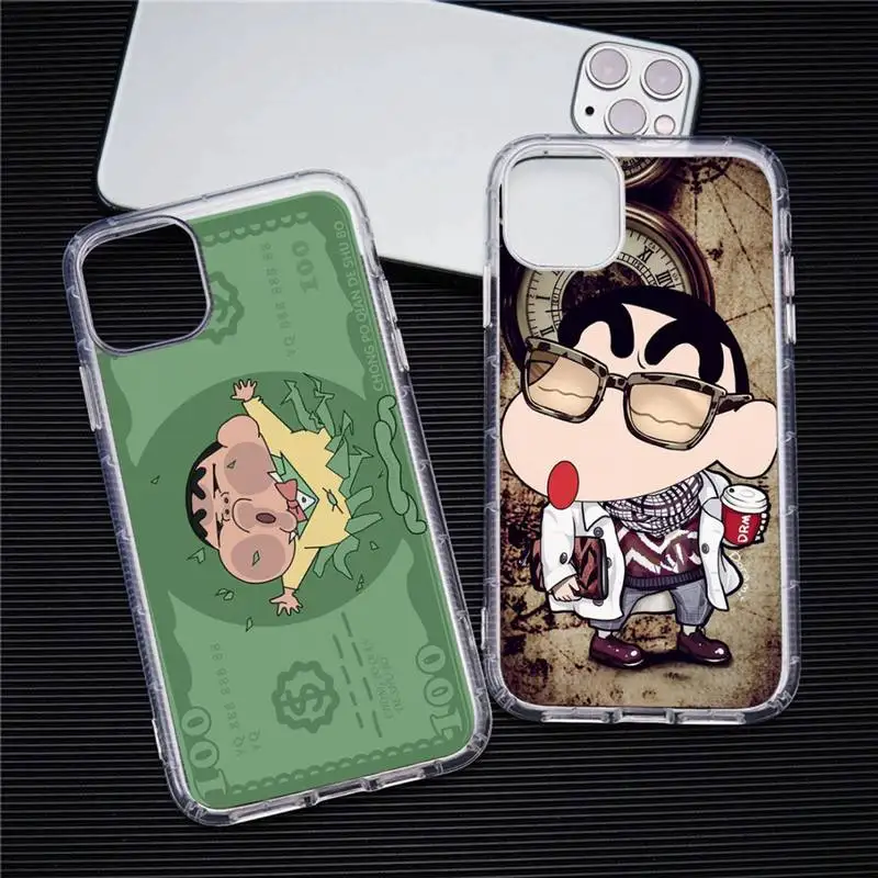 

Cute cartoon Crayon Shin-chan cash Phone Case Transparent For iphone 13 12 11 Pro Max Mini XS Max 8 7 Plus X SE 2020 XR cover