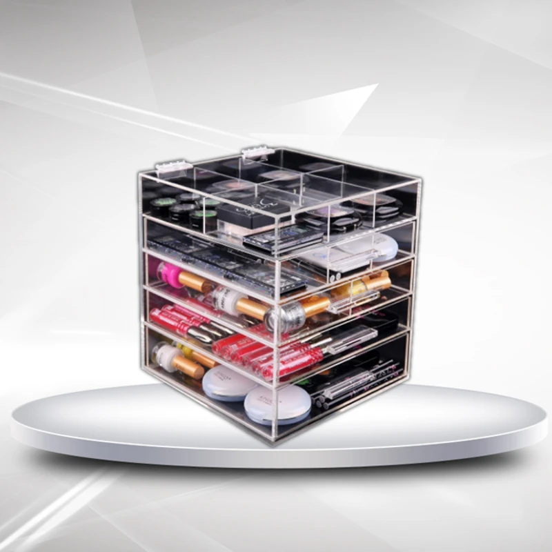 Manufacturer supplies clear acrylic makeup storage organizer with drawers