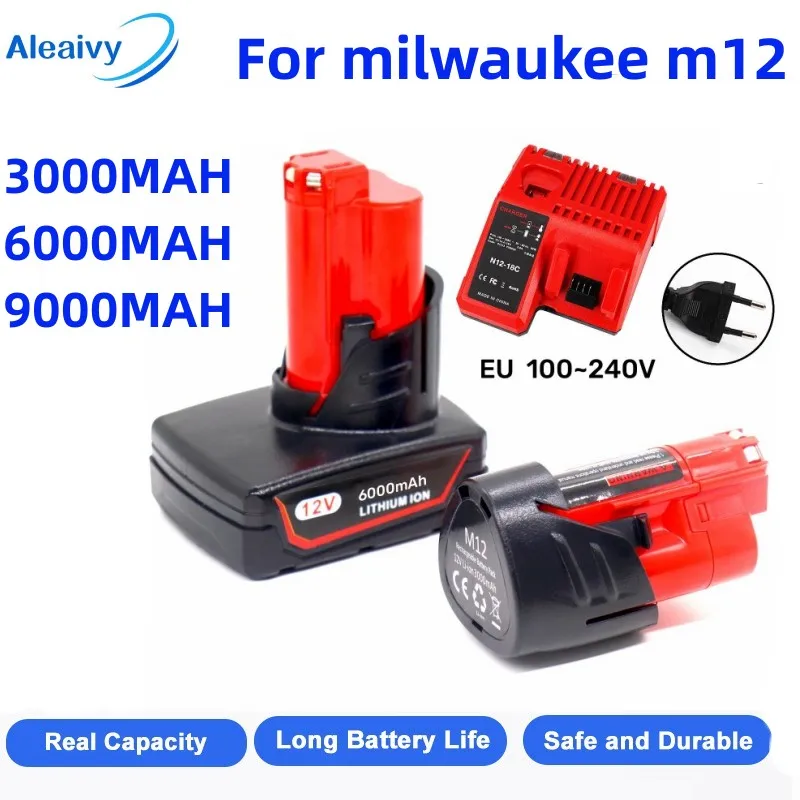 

3.0/6.0/9.0Ah 12V Screwdriver battery for milwaukee m12 12V XC Lithium-ion Battery 48-11-2460 2421 48-11-2411 Cordless Tools New