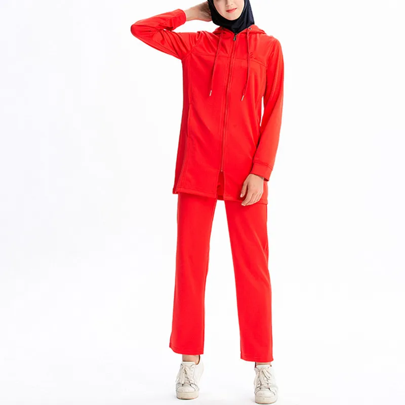 

Zipper-up Sports 2 Pcs Suit Hijab Couple Suit Couple Set Women Plain Islamic Clothing Two Piece Muslim Sets Casual