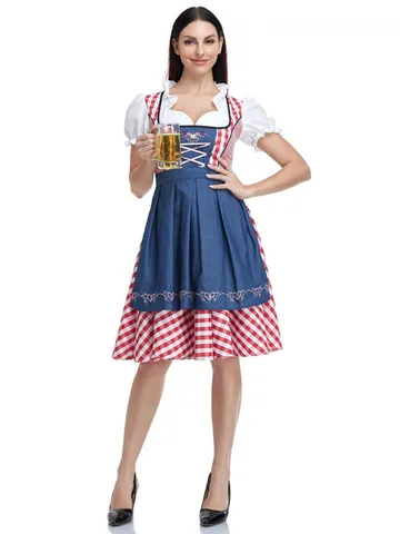 Классический женский костюм на Октоберфест, немецкая национальная немецкая клетчатая пивная горничная, наряд для косплея, карнавальное платье