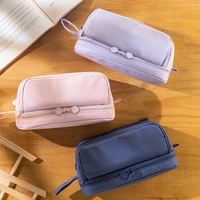 solid color large capacity pencil case multi layer pen case canvas multi pocket bag students school stationery supplies