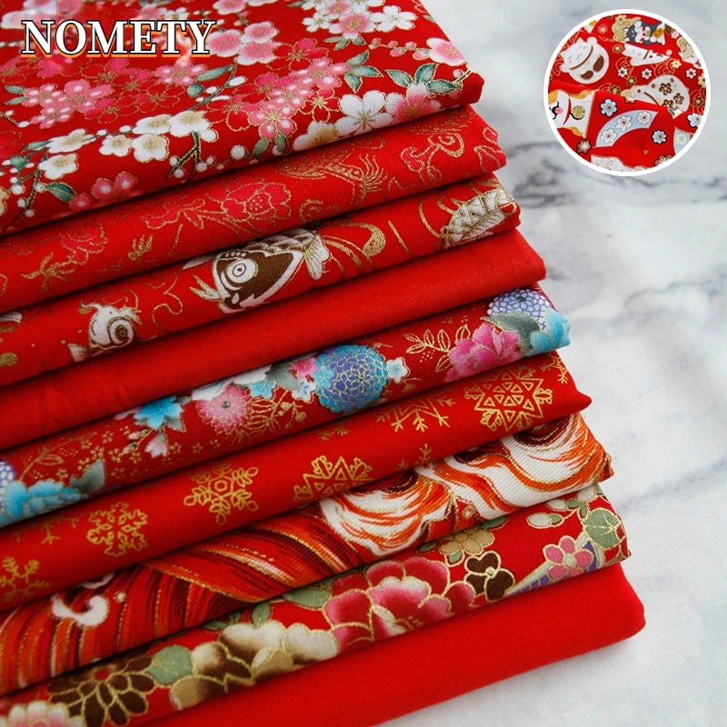 Бордовая Красная хлопчатобумажная ткань позолота сделай сам китайское кимоно