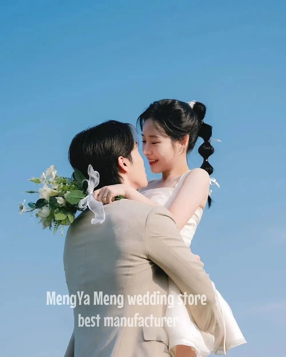 Фото ZHUISHU Элегантное атласное свадебное платье цвета слоновой кости Корейская фотосессия без бретелек с бантом на бретельках Корсет длиной до пола, свадебные платья, короткие по индивидуальному заказу №4