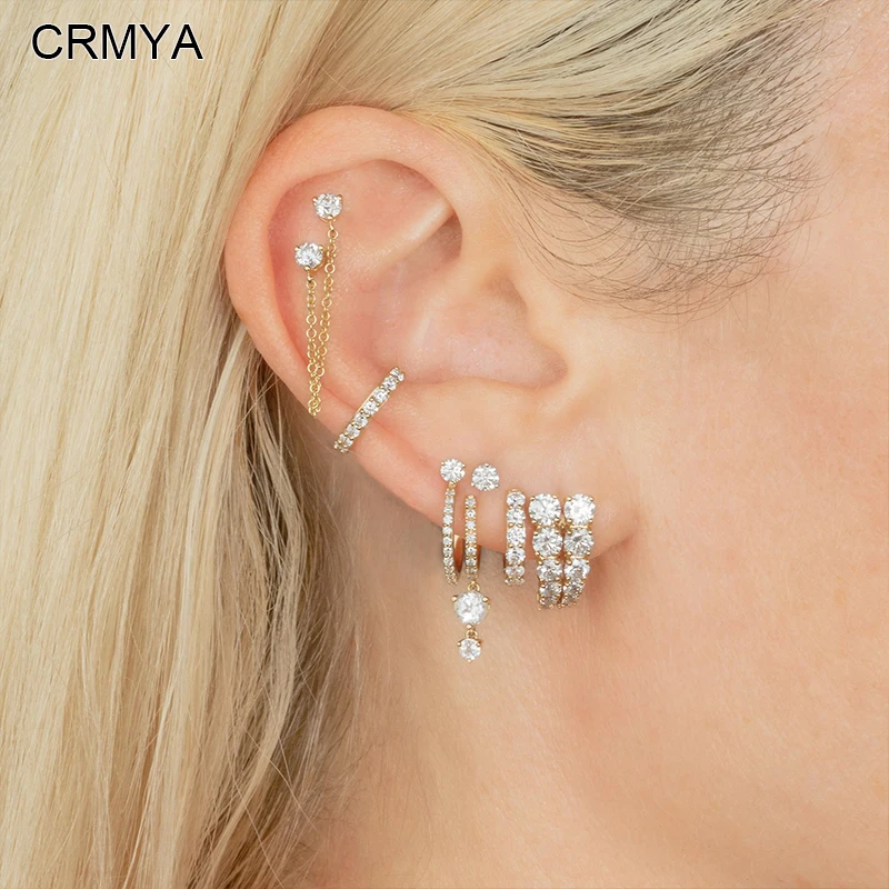 

CRMYA Gold Plated Hoop Stud Clip Dangle Earrings for Women Classic Zircon Piercing Women's Earring Set 2023 Jewelry Wholesale
