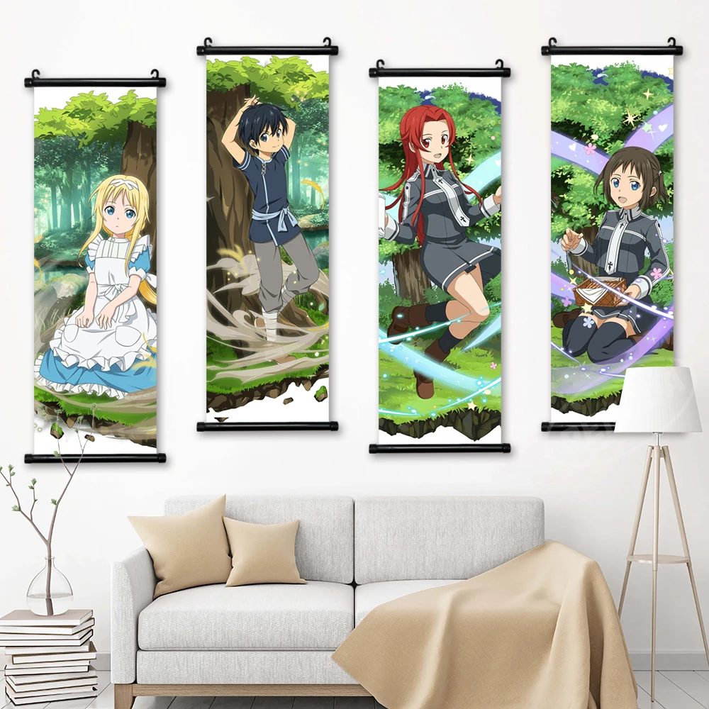 

Меч искусство онлайн роспись картины киригая казуто Живопись Печать Eugeo плакат Висячие свитки домашний декор аниме Настенная картина холст