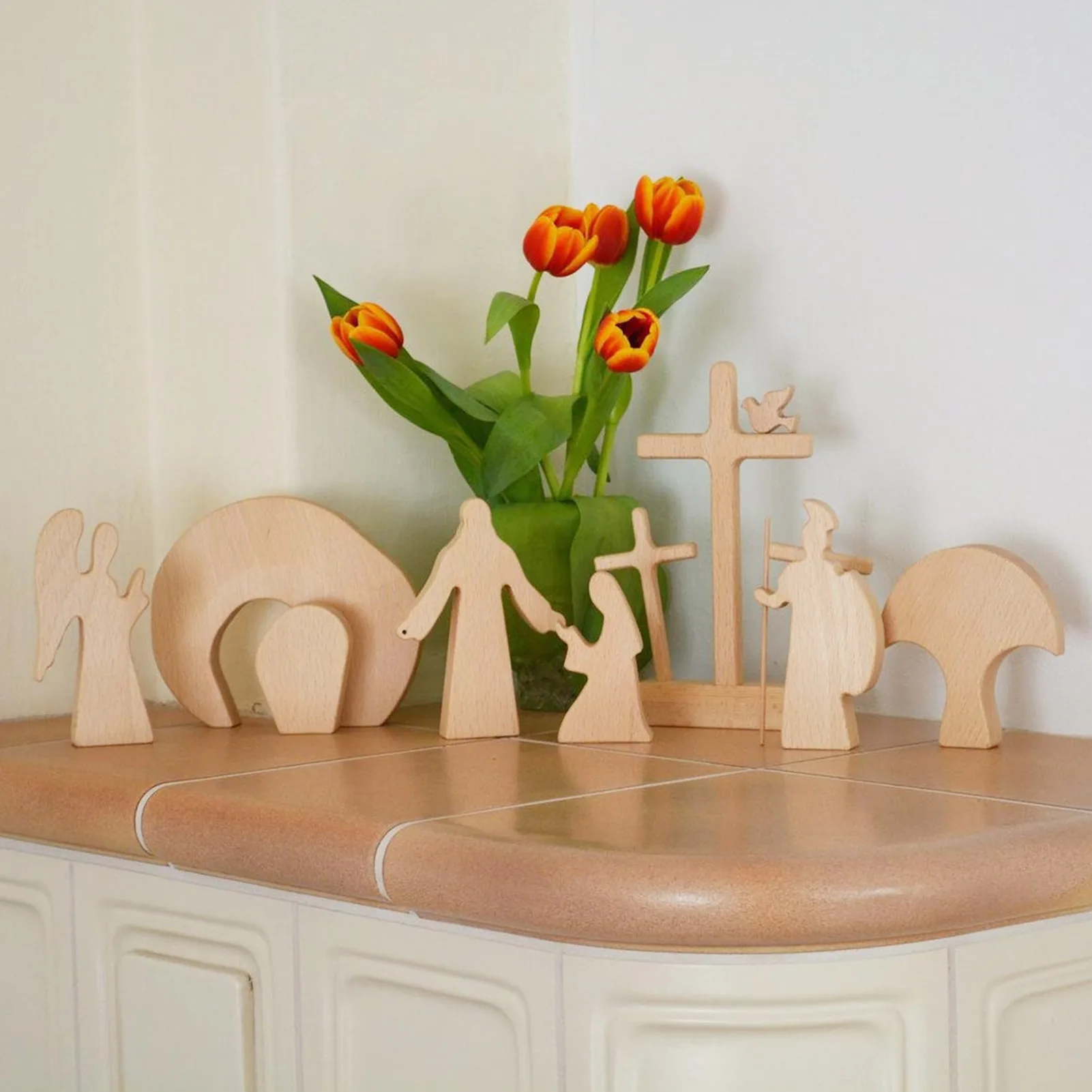 

Easter Decor WoodenWooden Easter Resurrection Scene Decoration Religious Cross Tabletop Ornament For Easter Wooden Resurrection