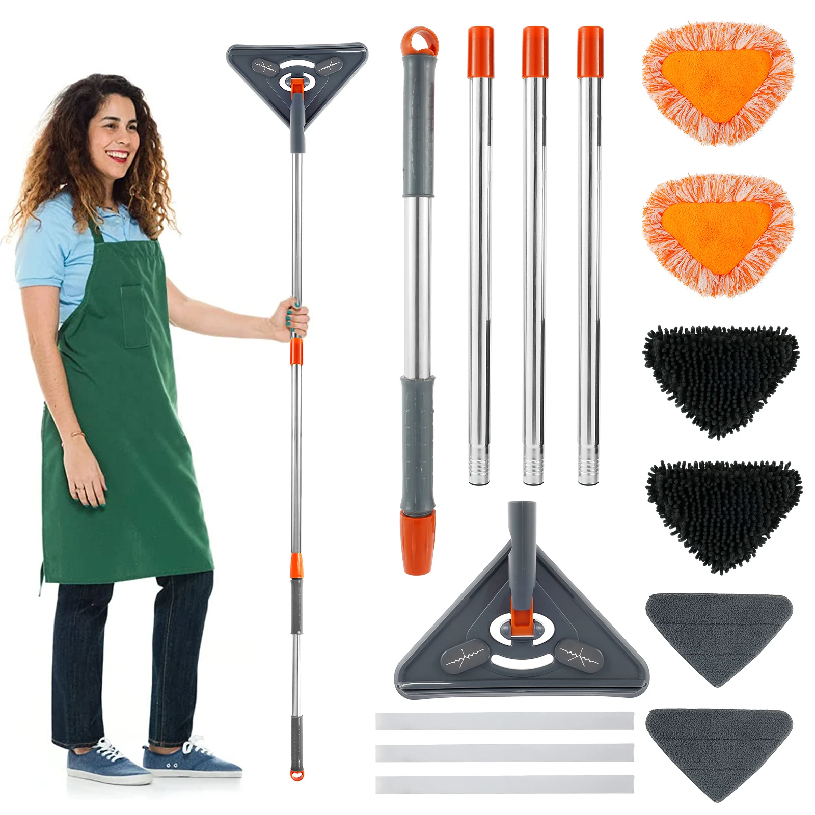 Набор для мытья стен с длинной ручкой, вращающийся на 360 ° пылесос для потолка с 6 сменными швабрами, регулируемая ткань для мытья стен, 82 дюйма
