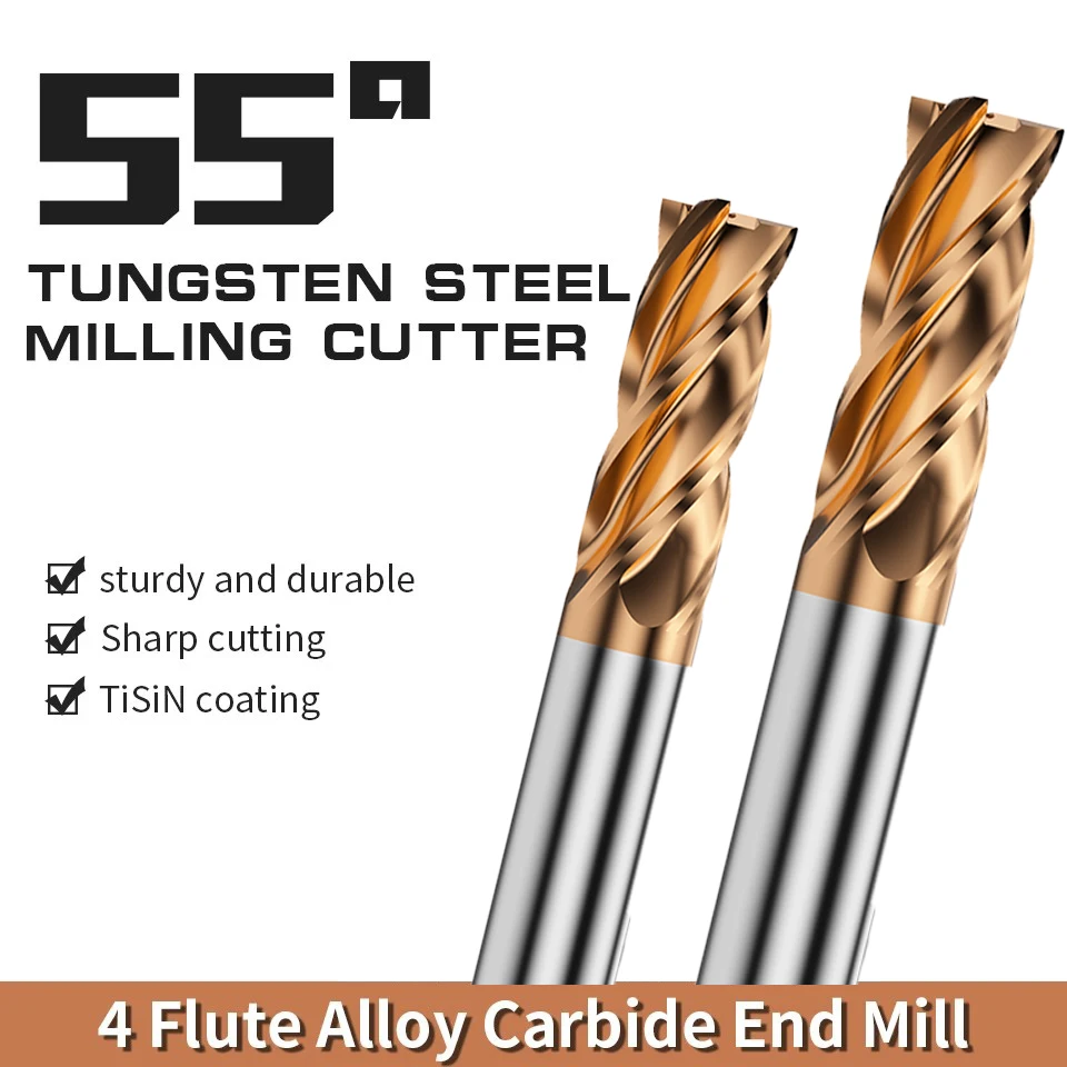 Обработка фрезы с ЧПУ Hrc55 с режущим инструментом из вольфрамовой стали с покрытием из сплава, комплектом фрез для верхней фрезы, фрезерным станком