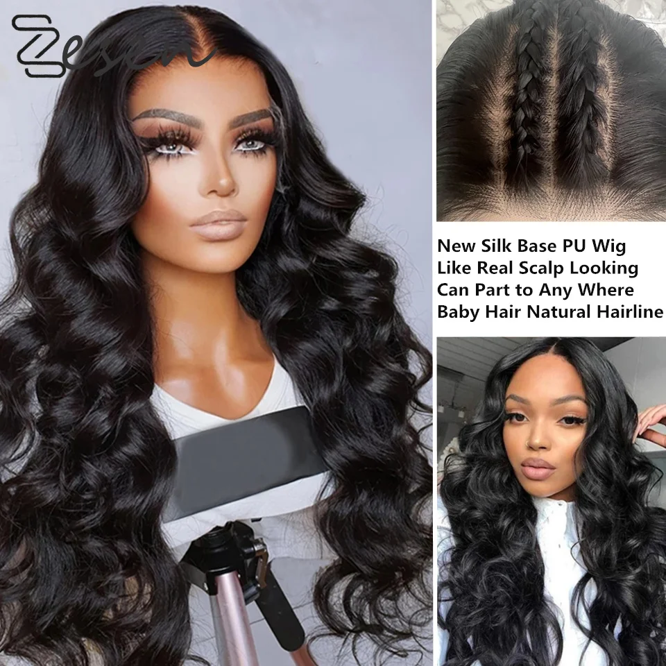 

Body Wave Silk Base Lace Front Wigs for Women Black Color Synthetic Hair Glueless Lace Wigs with Natural Hairline Real Scalp