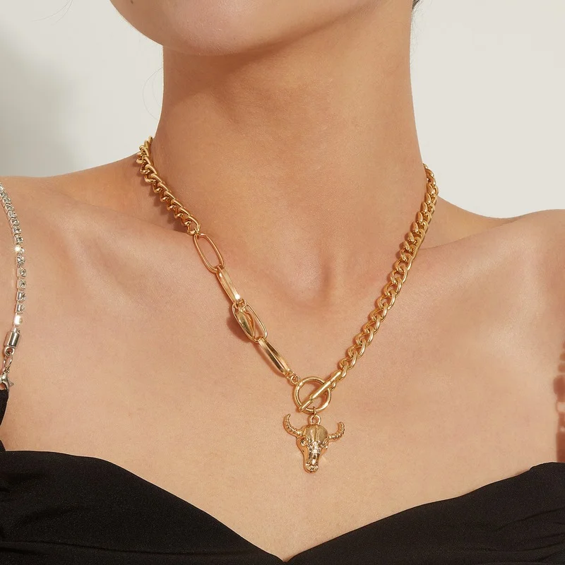 

Fashion Necklace Women Bull Head Pendant Necklaces for Woman Creative Jewelry Ladies Gold Color Trendy Party Zinc Alloy Collares