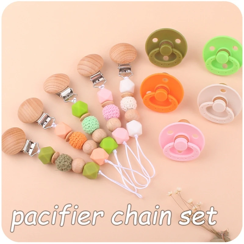 

M76C 1 Set Baby Nipple with Pacifier Chain Clip Pacifier Nursing Teether BPA Free Silicone Beads Infant Comfort Appease Soother