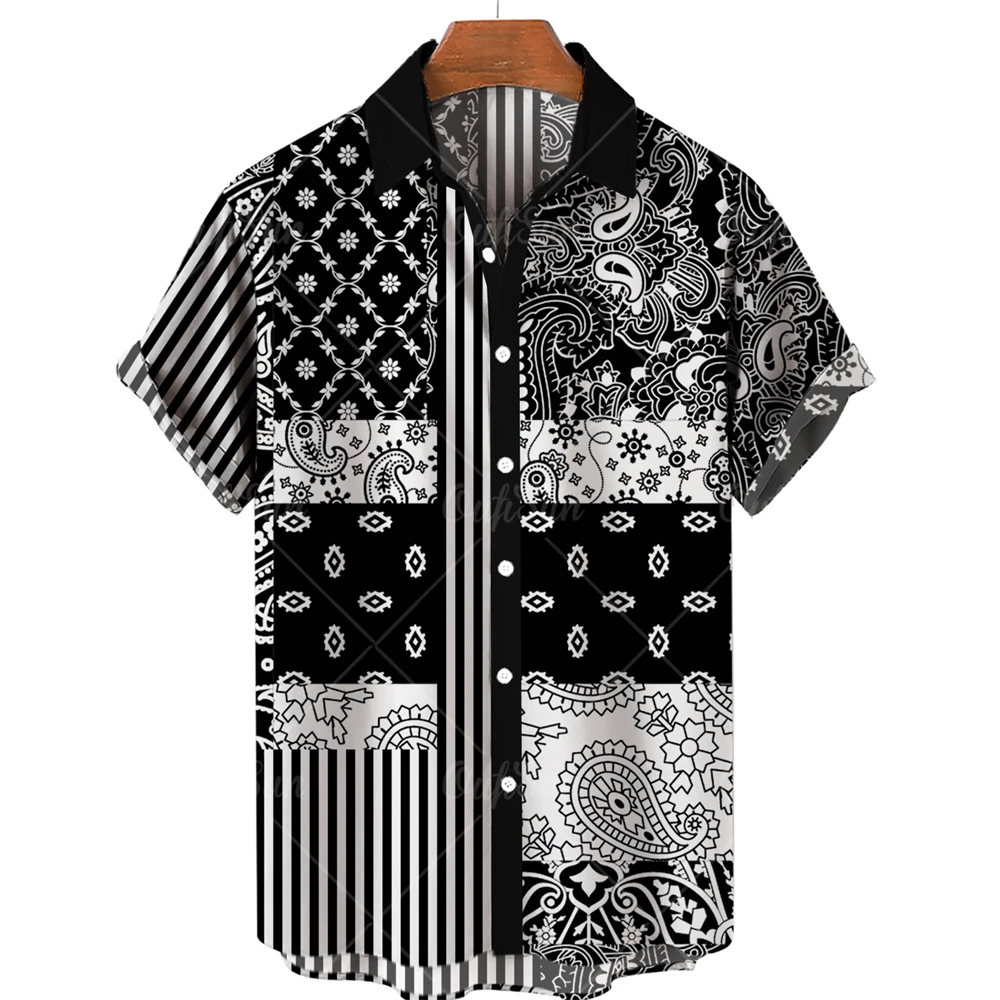 

2022 Men's Clothing Shirt Men Fashion Cashew Flower Geometric Printed Shirts Single-breasted Shirt For Men Tops